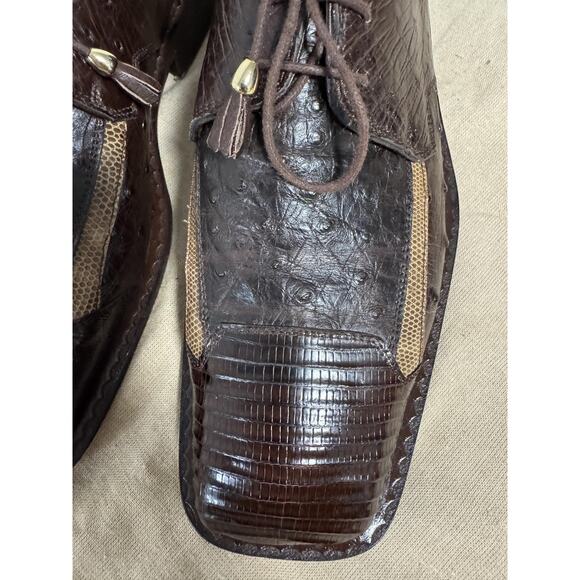 slickexotica Shoes Mens Size 9 Brown Ostrich Teju Lizard Derby Square Toe Dress main image 14